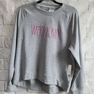 Rae Dunn Gray And Pink Weekend Oversized Gallery Sweatshirt And Pouch Set NWT M